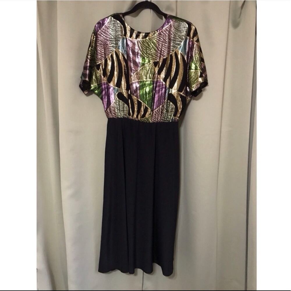 Caron Petite Chicago 1980s Vintage Metallic Dress